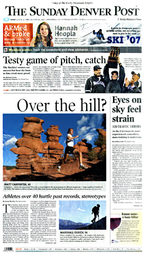 Front page of the Sunday, 10/21/2007, Denver Post