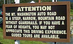 Mt Washington Road Sign