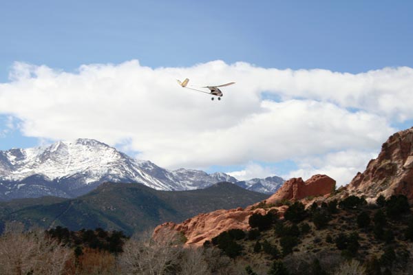 Modified three channel Firebird Commander 2 with Pikes Peak and the Garden of the Gods in the background