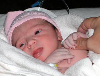 Kyla's first look at mom